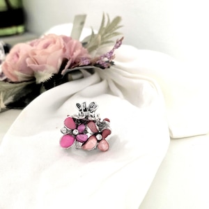 Feine Silber Blumen Klaue Clip, Rosa Abalone Muschel, handgemachter Boho Haarschmuck