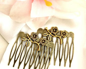 Set of 2 antique bronze hair comb,floral, leaves, vintage inspired, Edvardian style, handmade,leaf, medium size hair comb, wedding,prom