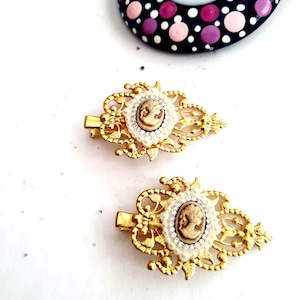 2 X antique gold vintage inspired hair clips, ancient,wedding,handmade,cameo, retro style gold hair clips
