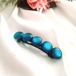 Bronze and sapphire blue natural stone barrette,beaded,handmade, cabochon, small to medium size,blue barrette clip,thin hair,antique bronze