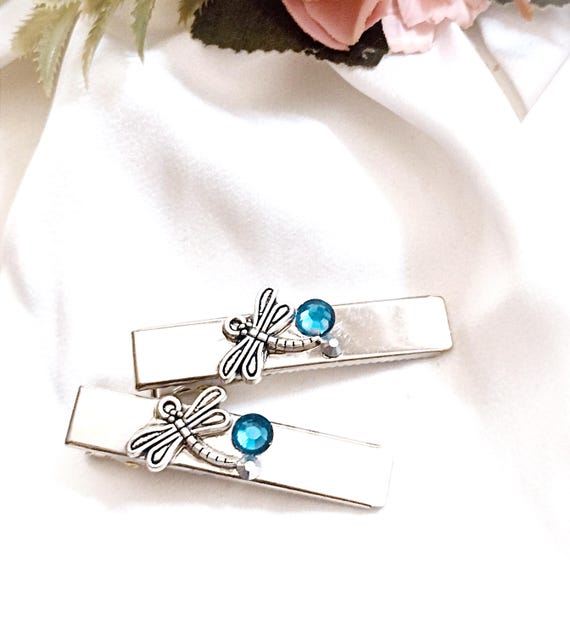 Set of 2 Silver Alligator Hair Clip With Silver Dragonfly  display picture 2