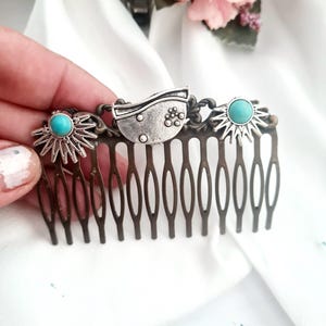 Antique bronze turquoise stone Celtic hair comb,wedding,bridesmaid, handmade,high quality, filigree hair comb,minimalist hair comb