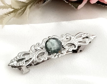 Ancient silver SMALL gemstone barrette Celtic, Christmas gift ideas, filigree barrette, handmade sparkling barrette, antique barrette