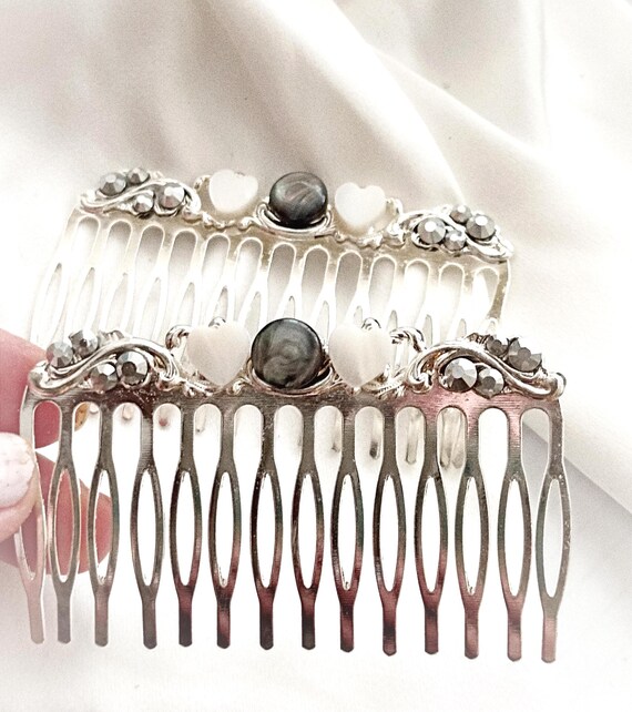 Set of 2 Silver Plated Wedding Hair Comb,pearl and  display picture 2