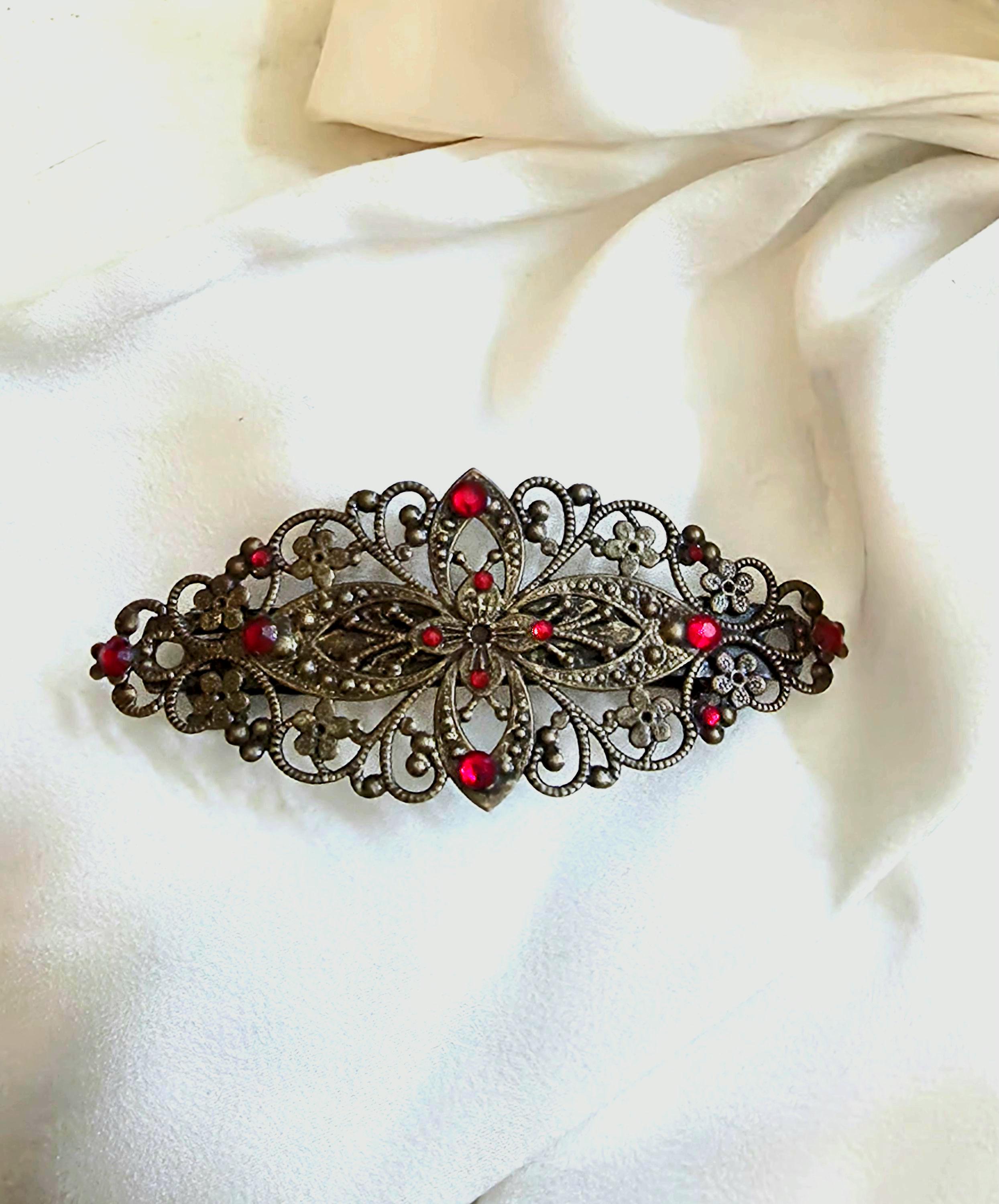 Vintage barrette with faux red stones Red Stone Barrette - Etsy main image 3