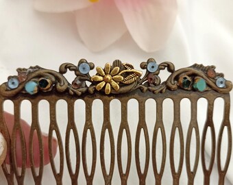 Vintage Aurora Borealis Rhinestone Floral Hair Comb - Etsy display picture 3