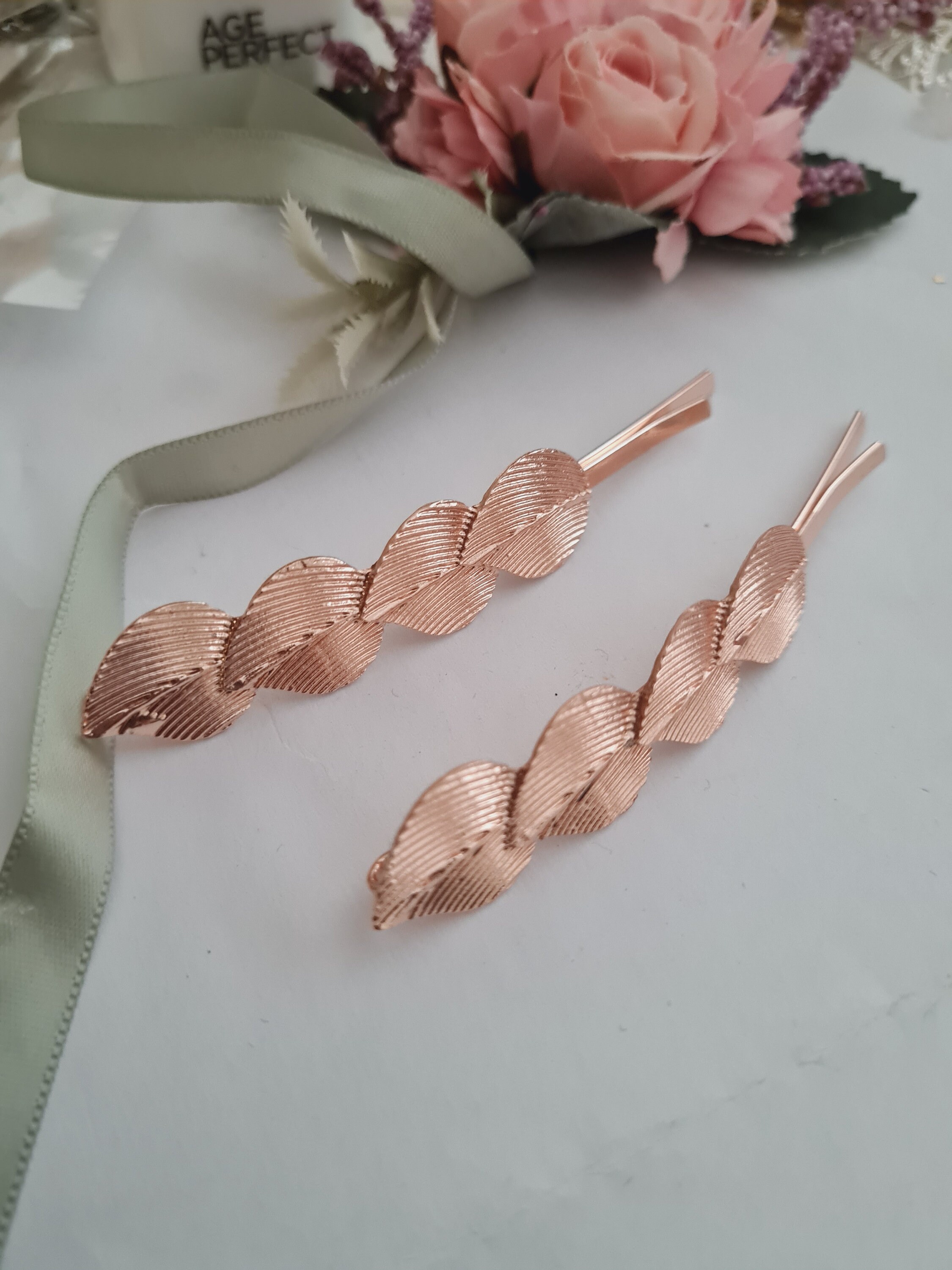 2 Pcs Rose Gold Leaf Hair Clip Bridal Christmas Hairpin Etsy UK