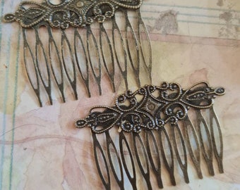 Set of 2 Retro hair comb. Ancient bronze hair comb Vintage hair comb.Bronze French barrette. Antique hairdressers barrette Antique hair comb