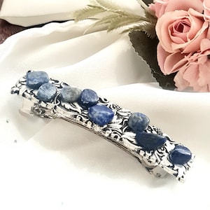 Blue natural stone silver Celtic barrette,high quality, Viking  handmade, blue and silver barrette, strong,sturdy,gift for her, lrish flower