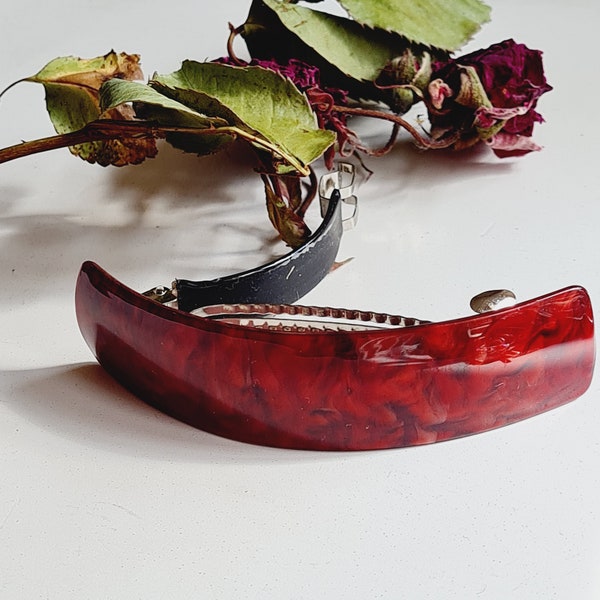 Large French barrette.Curved hair barrette.Vintage hair barrette clip.Burgundy barrette.barrette Large Arched barrette. Dark red barrette
