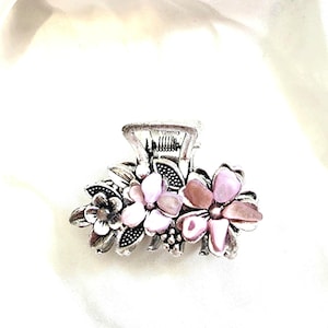 Silver lrish claw with pink abalone shells,Christmas gift ideas,floral,medium size,handmade, shell,natural stone,wedding claw clip,flower