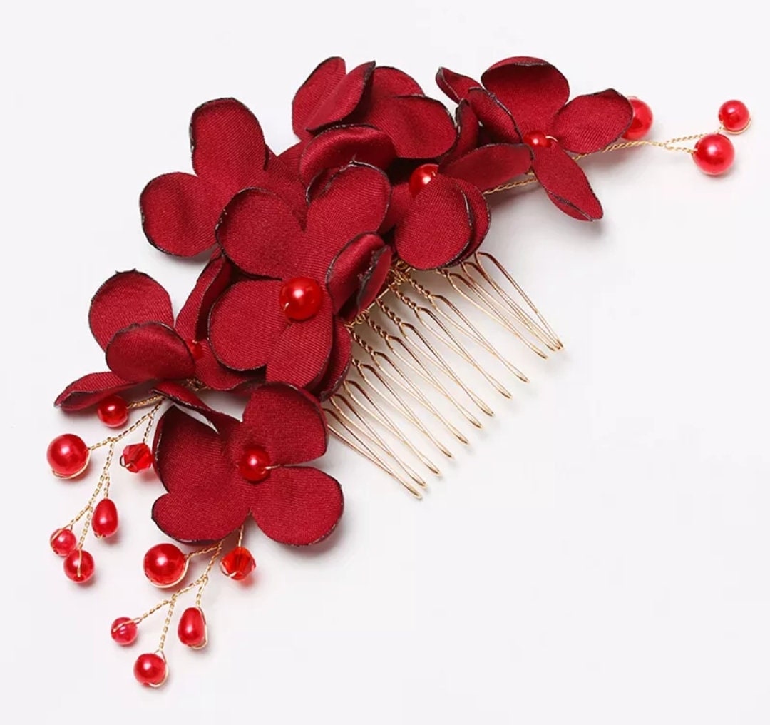 Red Flowers Bridal Hair Comb.gold Hair Comb.decorative Hair - Etsy UK