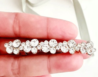 Silver French barrette, crystal, wedding,sparkle, high quality, diamante, bridal, slim barrette clip, bridal, bridesmaid
