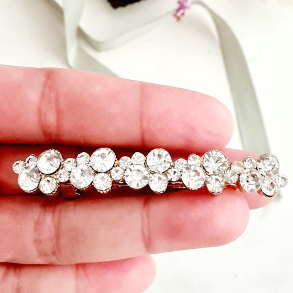 Barrette française en argent, cristal, mariage, étincelle, haute qualité, strass, mariée, clip barrette mince, mariée, demoiselle d'honneur