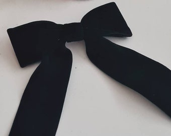 Black velvet bow barrette, medium size bow clip,long tail bow clip, high quality hair bow, New Year hair bow, black hair clip