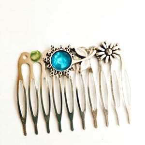 Seashell and blue crystal silver hair comb, handmade,medium size, wedding,floral,non slip,bridal, silver sparkle hair comb,flower,gift ideas