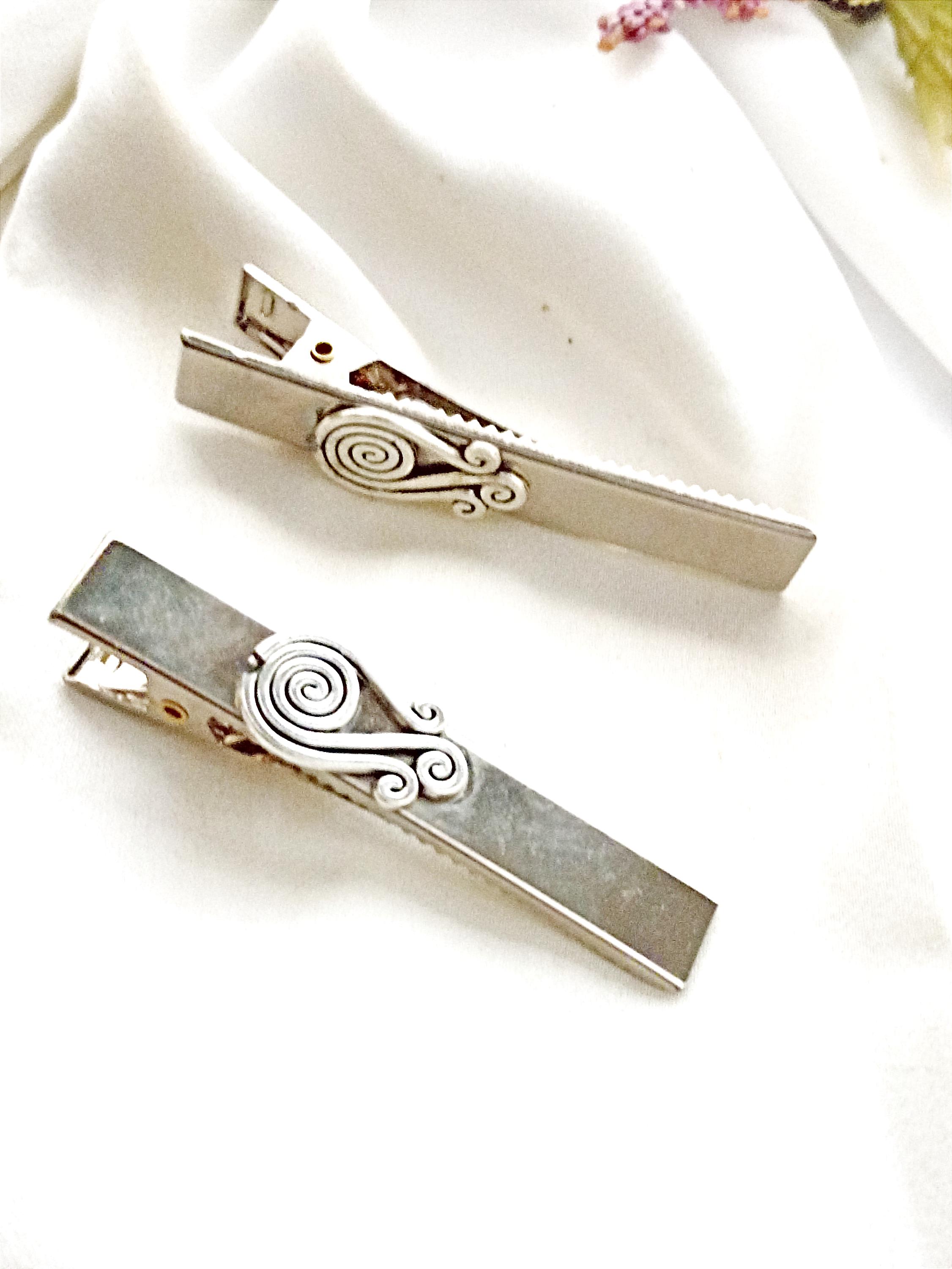 Set of 2 silver crocodile hair clip, Celtic, minimalist, swirl, handmade, alligator clip, silver side clip, something silver, minimal