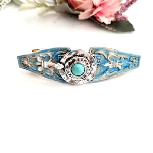 turquoise gemstone silver Celtic Viking barrette, handmade, Nordic,antique, ancient barrette clip