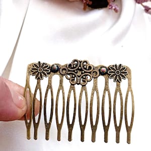 Antique bronze vintage inspired floral hair comb,silver ball bead,retro style, floral hair comb,Celtic,minimalist,handmade hair comb,medium