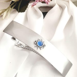 Large silver French barrette with pentagram star,minimalist, high quality, blue gemstone,minimal, high quality barrette clip,modern barrette
