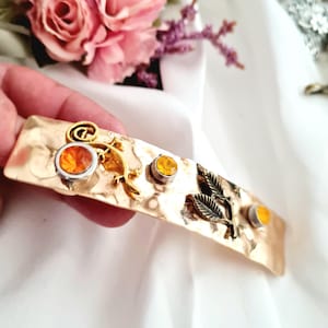 Large gold minimalist barrette with crystal, Art deco, sparkly, minimal,glossy,mirror, handmade, hammered barrette clip,thick hair, waves