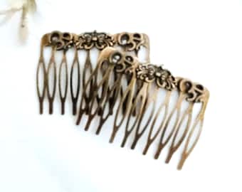 Set of 2 bronze hair comb,retro style, Celtic, filigree hair comb,medium size,non slip, Edwardian style, wedding hair comb, handmade