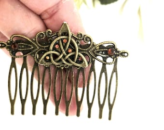 2 peinetas de bronce estilo victoriano con piedras preciosas color ámbar, para bodas, filigrana, hechas a mano, brillantes, para graduaciones, estilo retro, antiguas.