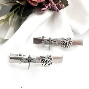 Set of 2 silver dragonfly hair clips,Celtic Viking, ancient silver,handmade,minimalist hair slide,metal,medium size,alligator clip