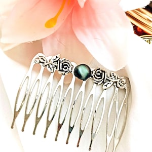 Silver floral minimalist hair comb with silver stone,lrish flowers hair comb, minimal, handmade, medium size, something silver, Floral