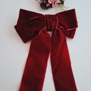 Burgundy bow,velvet,long tail hair bow,silky velvet, Christmas bow clip,medium size burgundy, hsir bow for children and adults