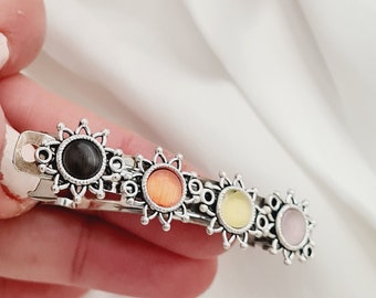 Small silver barrette with multicoloured gemstones, minimalist, celestial barrette clip