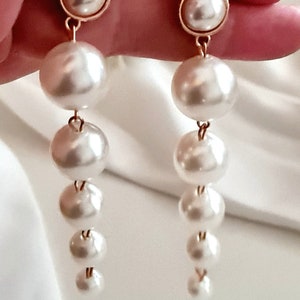 Gold plated Oversize pearl drop,bridal, white,wedding pearl, long drop dangle, romantic