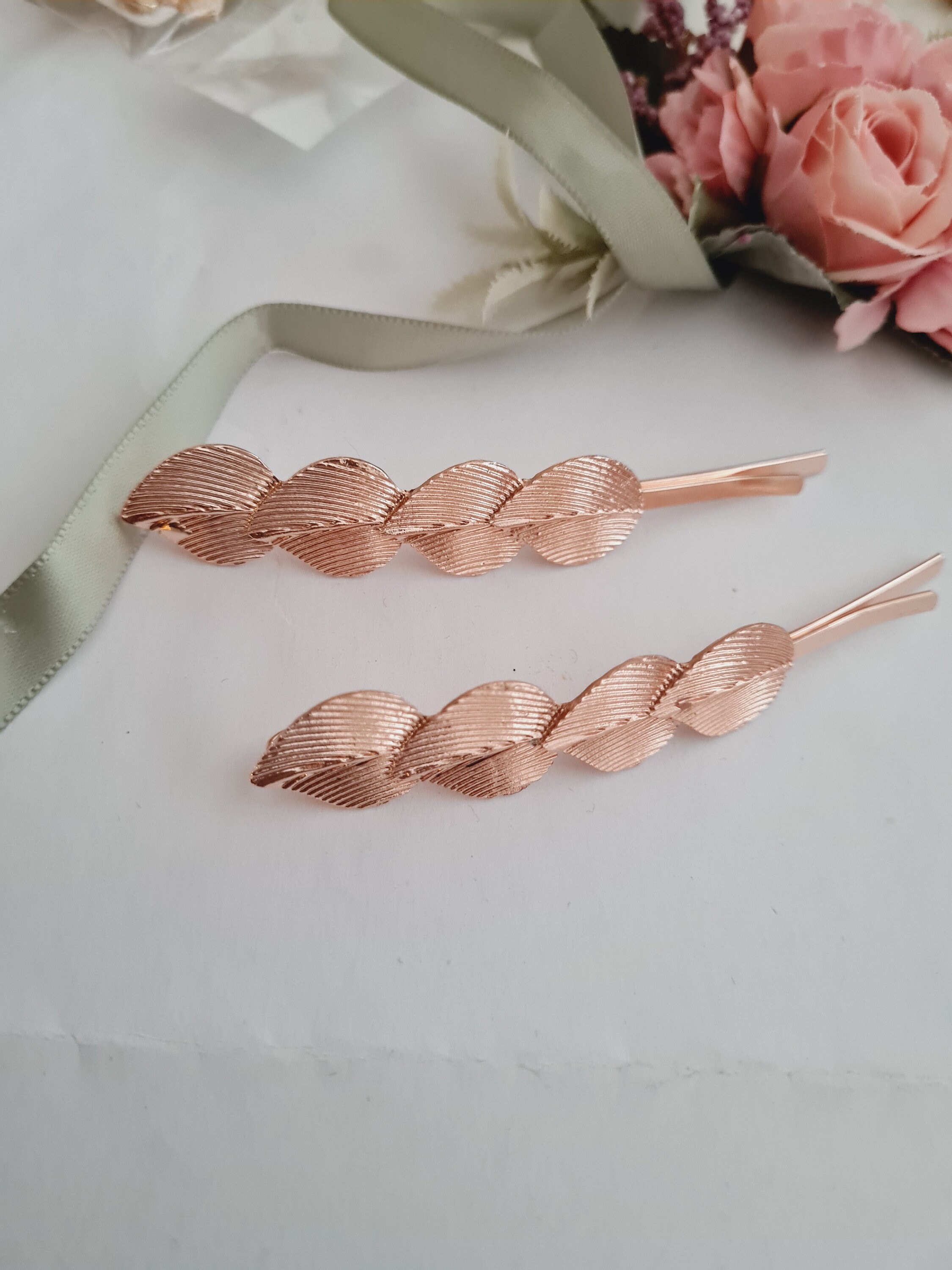 2 Pcs Rose Gold Leaf Hair Clip Bridal Christmas Hairpin Etsy UK