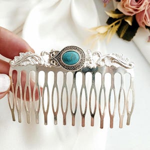 turquoise stone silver hair comb, handmade, large,bridal hair comb, minimalist,Celtic,non slip, gift for mum,high quality hair comb,wedding