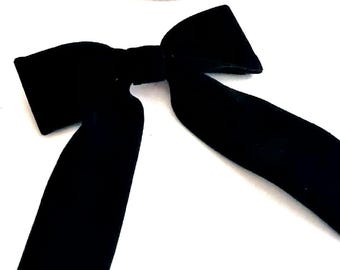 Black velvet bow barrette, medium size bow clip,long tail bow clip, high quality hair bow, New Year hair bow, black hair clip
