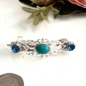 Sapphire blue gemstones silver barrette,small crystal barrette, handmade,blue natural stone,diamante, wedding barrette clip,silver and blue