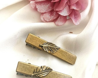 Set of 2 antique bronze alligator hair clip with leaves, crocodile clip, vintage inspired, Edvardian style, handmade, bronze side clip