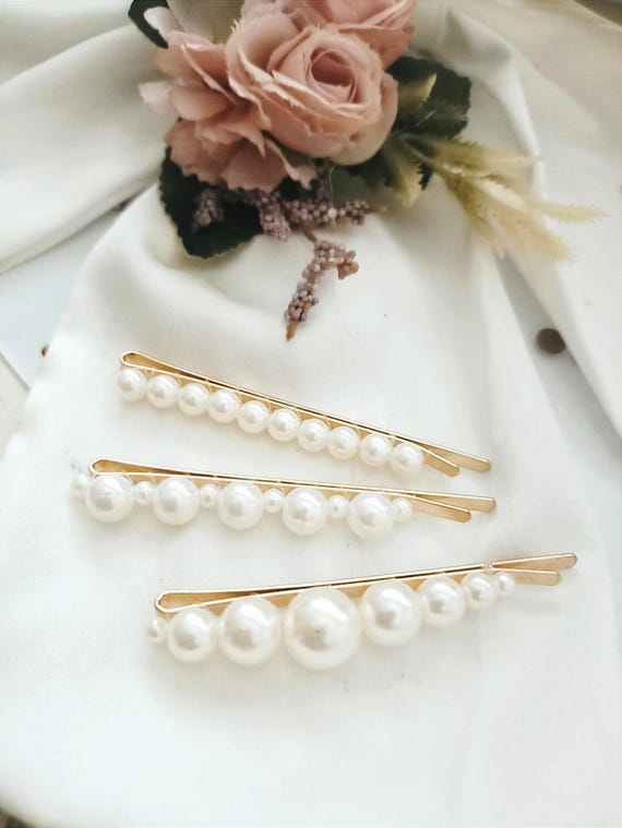 Set of 3 Bridal Pearl Hair Clips, Wedding Hair Clip, Bridal 