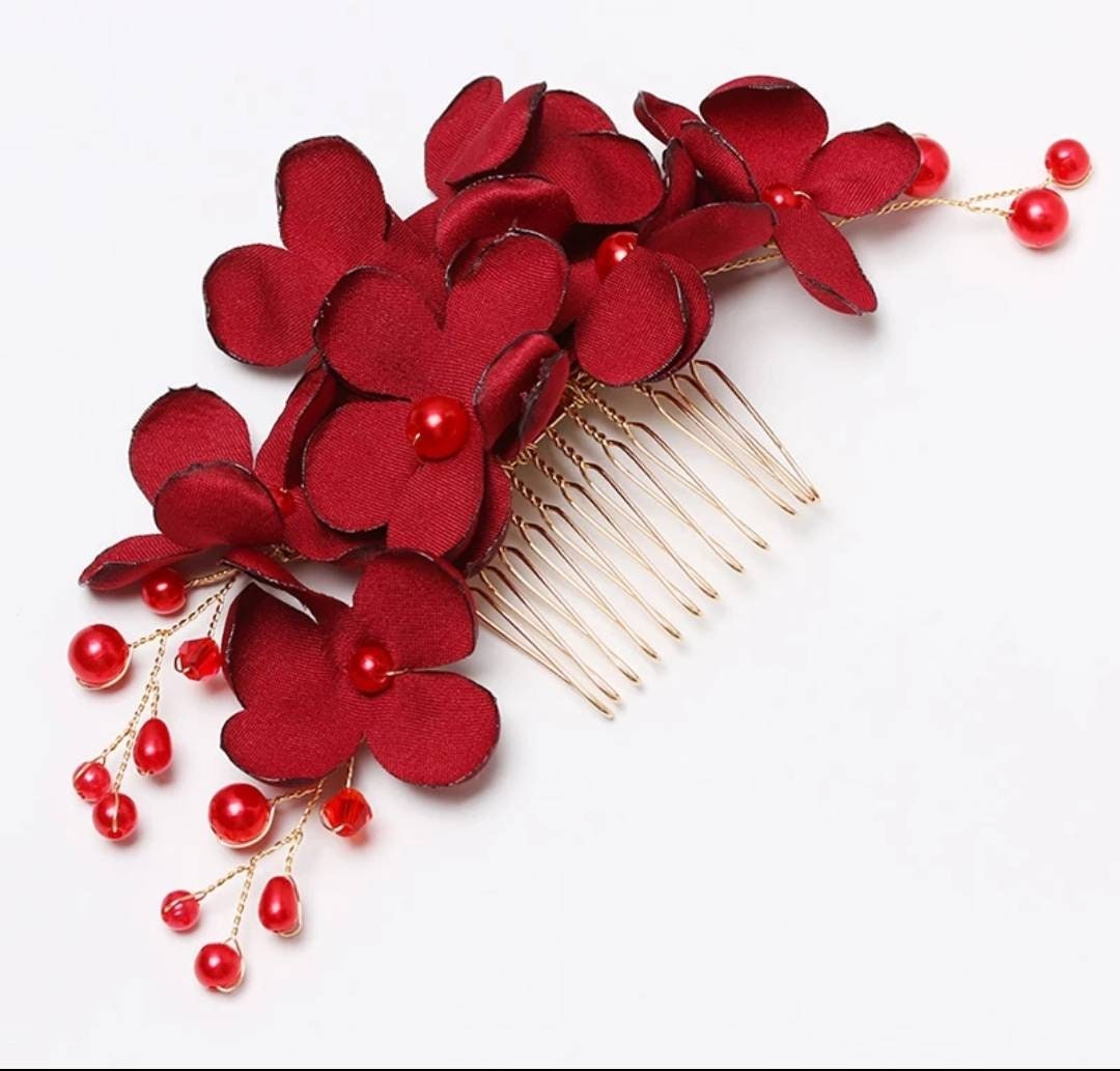 Red Flowers Bridal Hair Comb.gold Hair Comb.decorative Hair - Etsy UK