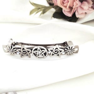 Large Silver Celtic Star Barrette, Swirl Flower Rhinestone Handmade Hair Clip