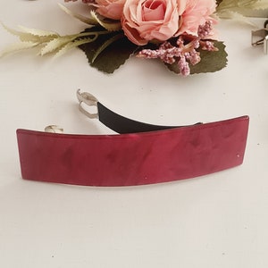 Red acetate barrette, high quality, resin, medium to large size, eco friendly, sturdy, double clasp, marble, women's barrette clip