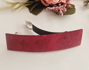 Red acetate barrette, high quality, resin, medium to large size, eco friendly, sturdy, double clasp, marble, women's barrette clip