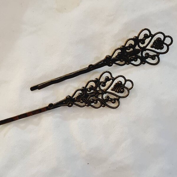 2 x pieces filigree hair clip Vintage clip set. Bronze hair slide.Retro bronze clip Vintage hair slide set. Gift for her.Metal barrette clip