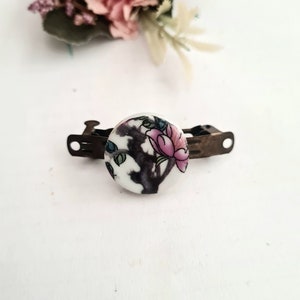 Ancient bronze small barrette with floral printed mosaic, handmade, antique, retro style,vintage inspired small hair barrette