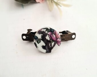 Ancient bronze small barrette with floral printed mosaic, handmade, antique, retro style,vintage inspired small hair barrette
