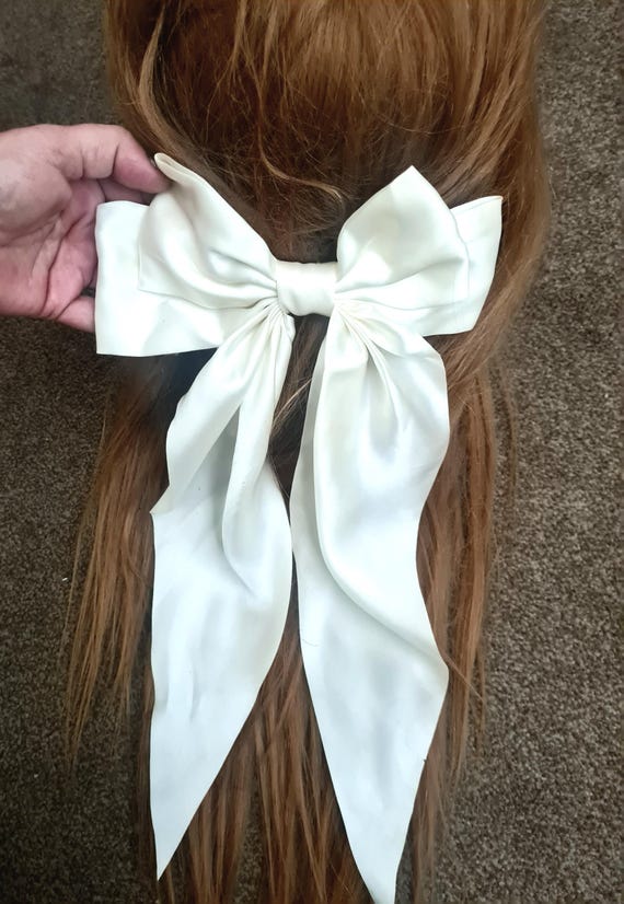 Große Haarschleife Aus Chiffon – Weiß, Mit Langen Bändern, Für Hochzeit & Alltag