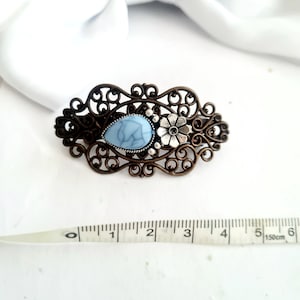 Ancient bronze vintage inspired blue crystal barrette, small antique barrette, bronze and blue sparkle barrette, handmade barrette clip