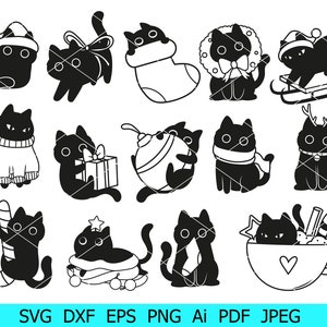 Gatto di Natale in formato Svg, pacchetto in formato Svg di gatti di Natale, gatto in formato Svg, clipart di gatti di Natale, Natale Png, gatto nero Png, gatto in un maglione Png, gatto cervo in formato Svg