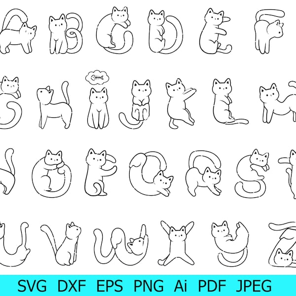 Cat Alphabet Svg, Cats Letters Svg, Cat Font Png, Funny Cat Alphabet Svg, Pet Letters Png, Cats Alphabet Clip Art, Kids Alphabet Silhouette