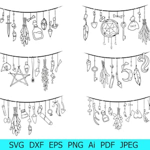 Svg mystique, Svg sorcellerie guirlande, Svg sorcellerie, Svg magie, sorcellerie Cricut, Svg d'objets chamaniques, Svg d'objets mystiques